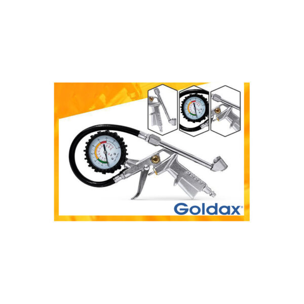 CALIBRADOR C/ MANÔMETRO + INFLADOR BICO DUPLO 200psi GOLDAX