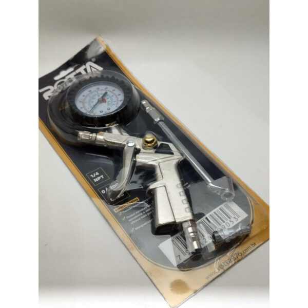CALIBRADOR C/ MANÔMETRO + INFLADOR BICO DUPLO 200psi ROTTA