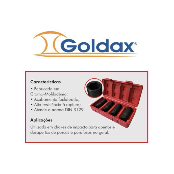 JOGO DE SOQUETES CR-MO DE 1/2 LONGO COM ( 4pç ) 14 / 17 / 19 / 21mm GOLDAX"